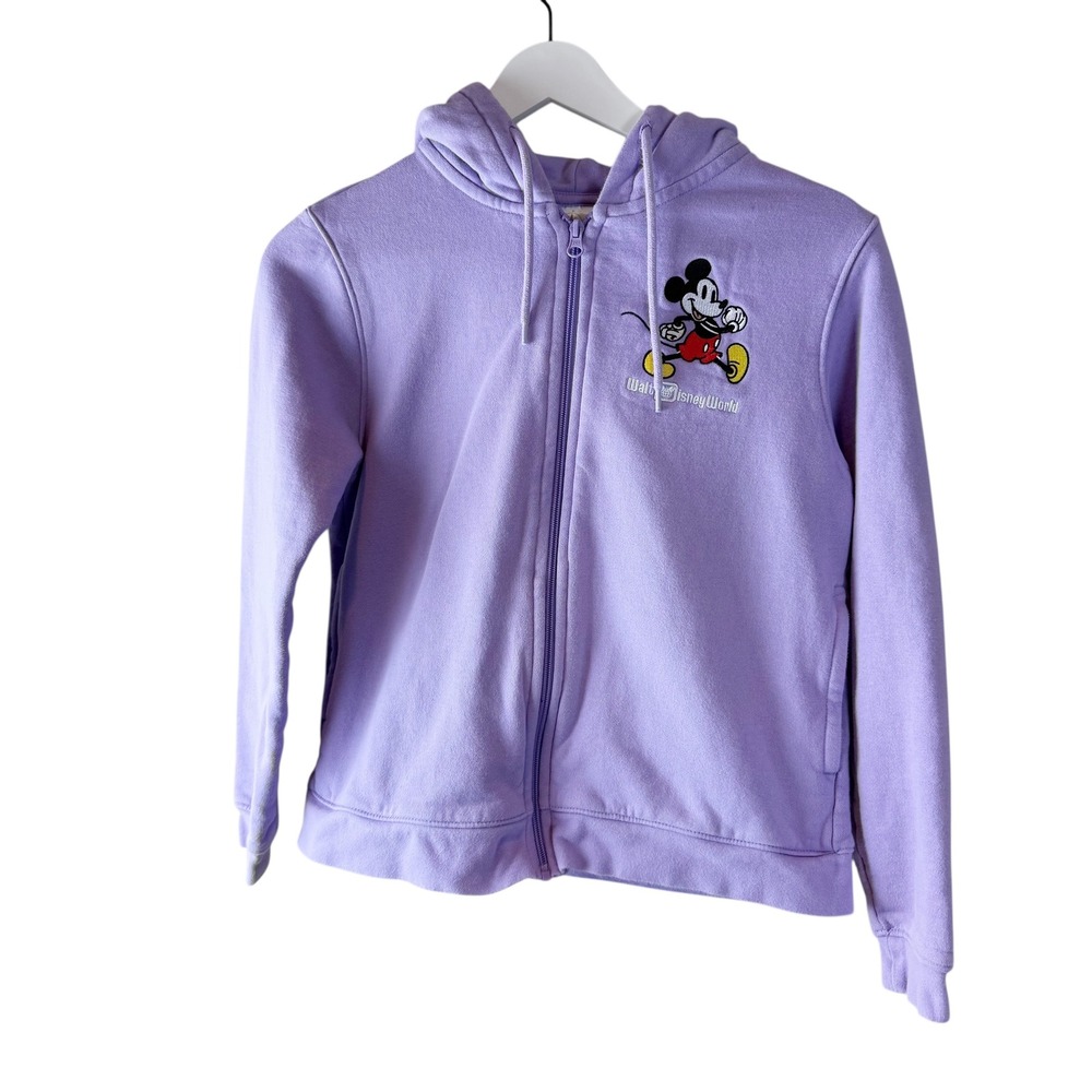 Disney World Lavender Mickey Mouse Embroidered Zip Up Hoodie Sweatshirt Women XS